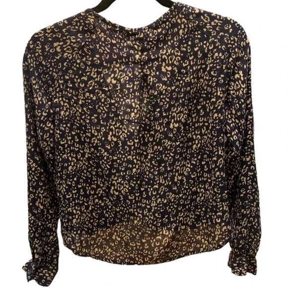 UO Cropped Key Hole Twist Front Faux Wrap Navy Tan Cheetah Print Top Size S - Picture 2 of 7